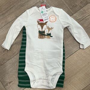 Carter's White and Green Bodysuits Festive Design